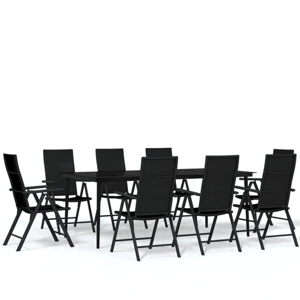 vidaXL Ensemble à manger de jardin 9 Pièces Noir