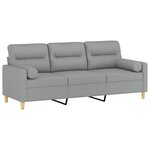 vidaXL Canapé 3 places avec oreillers gris clair 180 cm tissu