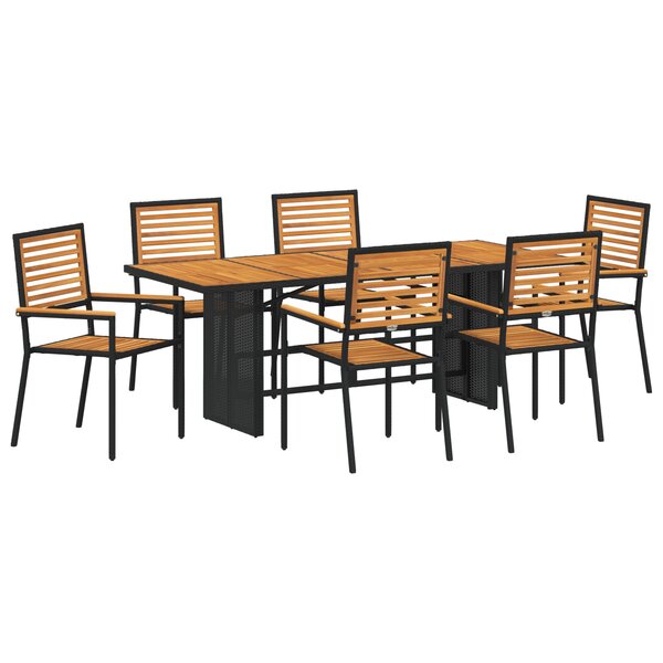 VidaXL Ensemble Salle à Manger Jardin 7 Pièces Noir Poly Rotin Acacia
