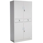Armoire métallique étagère meuble 2 compartiments + 2 tiroirs gris 0508079