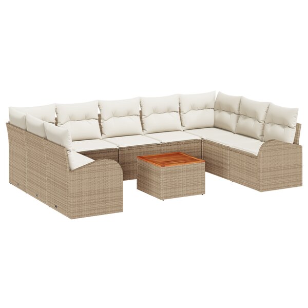 Ensemble de Canapé de Jardin vidaXL de 10 pièces en poly rattan beige avec coussins