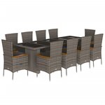 vidaXL Ensemble à manger de jardin 11Pièces avec coussins gris poly rotin