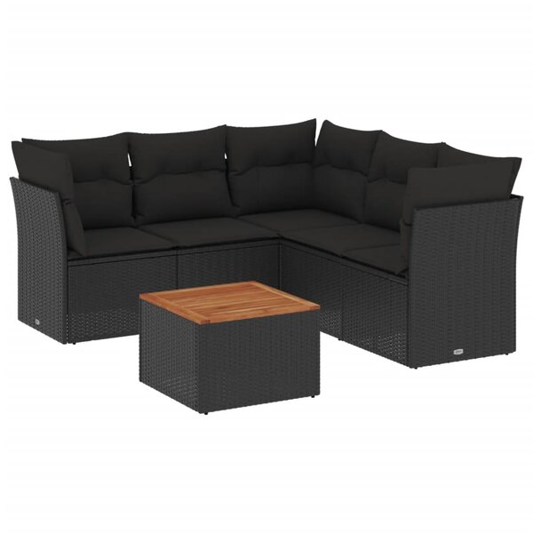 vidaXL Salon de jardin 6 Pièces avec coussins noir résine tressée