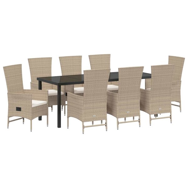 vidaXL Ensemble de salle à manger pour jardin 9 Pièces Beige polyrotin