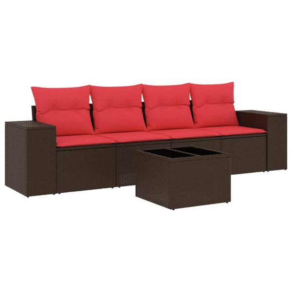 vidaXL Salon de jardin avec coussins 5 Pièces marron résine tressée
