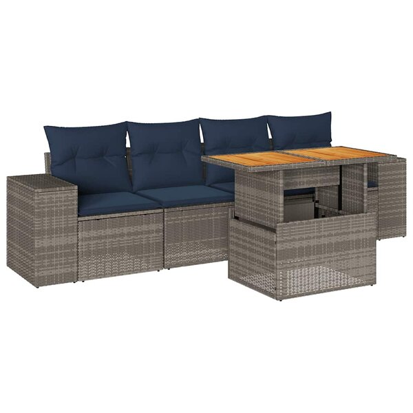 vidaXL Salon de jardin 5 Pièces avec coussins gris résine tressée