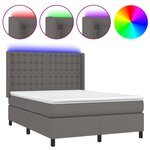 vidaXL Sommier à lattes de lit matelas LED Gris 140x200 cm Similicuir