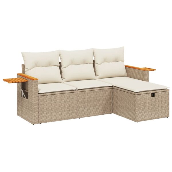 vidaXL Salon de jardin avec coussins 4 Pièces beige résine tressée