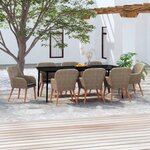 vidaXL Ensemble de salle à manger de jardin avec coussins 7 Pièces Marron