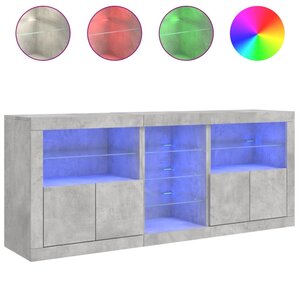 vidaXL Buffet avec lumières LED gris béton 162x37x67 cm