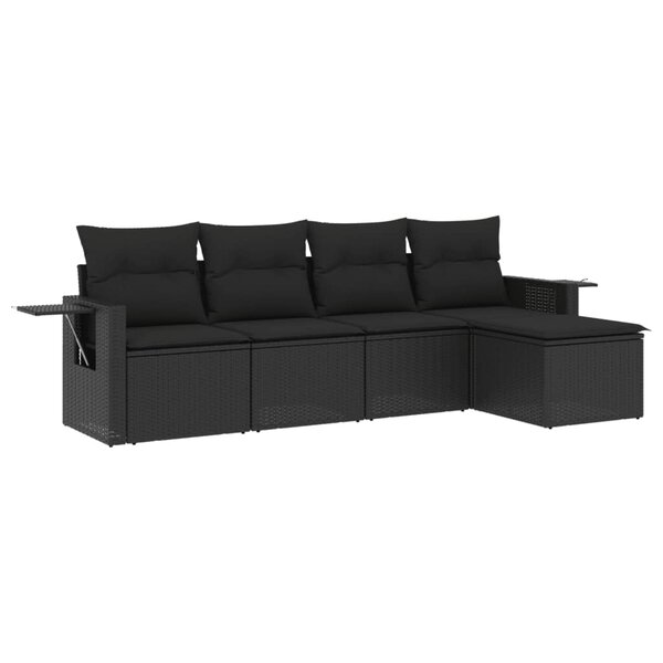 vidaXL Salon de jardin 5 Pièces avec coussins noir résine tressée
