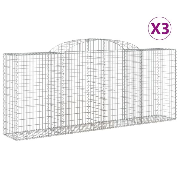 vidaXL Paniers à gabions arqués 3 Pièces 300x50x120/140 cm fer galvanisé