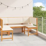 Ensemble de banc de jardin 3 pièces avec coussins en bois d'acacia