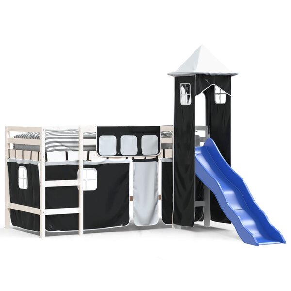 vidaXL Lit mezzanine enfants et tour blanc/noir 90x200 cm pin massif