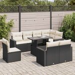 vidaXL Salon de jardin 9 Pièces avec coussins noir résine tressée