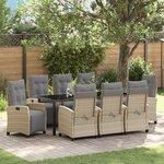 vidaXL Ensemble de salle à manger de jardin 9 pièces beige en rotin synthétique