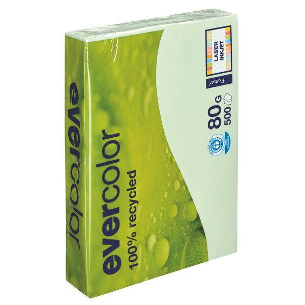 Ramette papier couleur recyclé clairefontaine evercolor a4 80 gr - 500 feuilles - vert clair - lot de 5