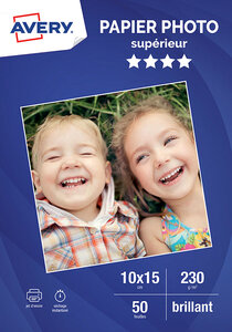 Bte 25 feuilles de papier photo blanc brillant 200g. A4. Impression jet d'encre AVERY