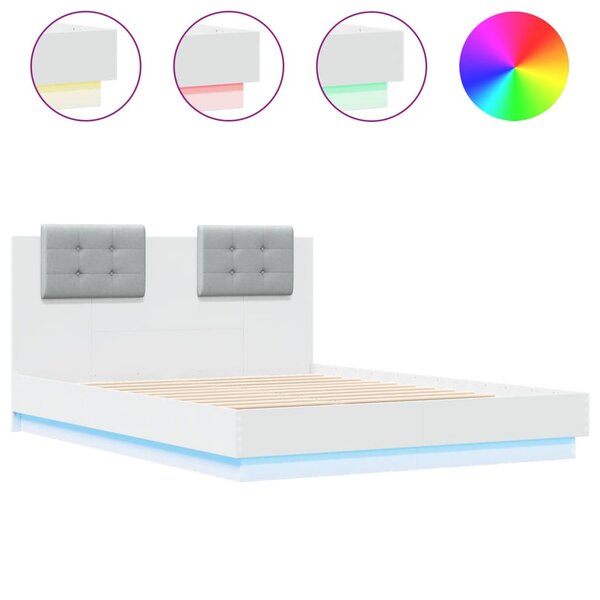 vidaXL Cadre de lit avec tête de lit et lumières LED blanc 140x190 cm