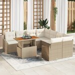 vidaXL Ensemble de canapé de jardin 9 pièces avec coussins beige en poly rattan
