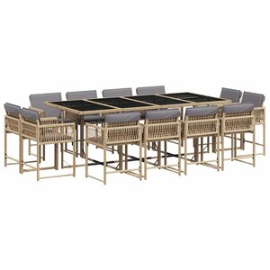 vidaXL Ensemble à manger de jardin coussins 13 Pièces mélange beige rotin