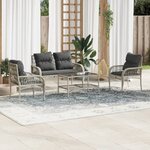 vidaXL Salon de jardin 4 Pièces avec coussins gris clair résine tressée