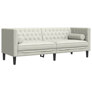 vidaXL Canapé Chesterfield avec traversins 3 places crème velours