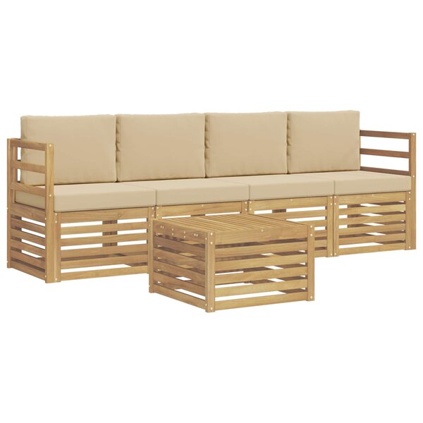 vidaXL Ensemble de canapés d'extérieur 5 Pièces Blanc et Beige Polyester