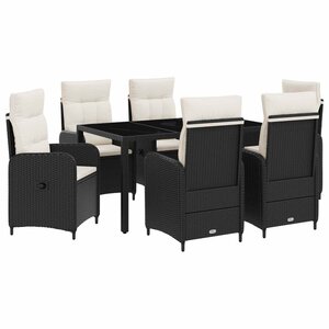 vidaXL Ensemble de repas extérieur 7 pc Noir et blanc crème polyrotin
