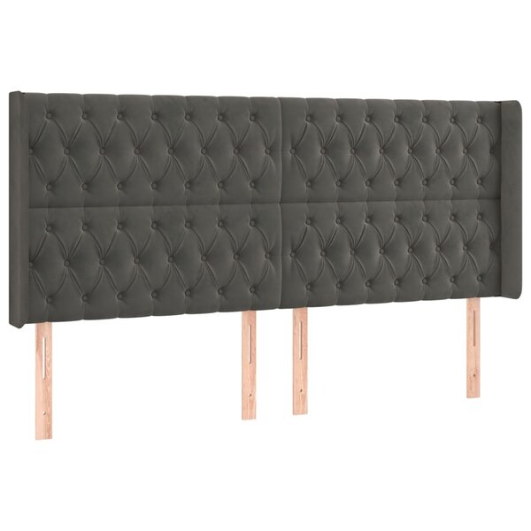 vidaXL Tête de lit avec oreilles Gris foncé 203x16x118/128 cm Velours