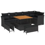 Ensemble de canapé de jardin 9 pièces avec coussins Noir Poly Rotin Acacia