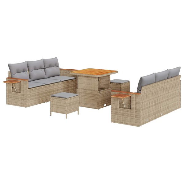 vidaXL Ensemble de canapé de jardin 9 Pièces Beige polyrotin