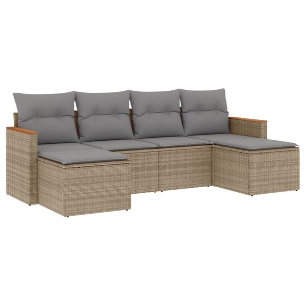 vidaXL Salon de jardin avec coussins 6Pièces mélange beige résine tressée