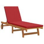 Chaise longue vidaXL avec des roulettes et un coussin rouge en bois massif