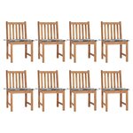 vidaXL Chaises de jardin lot de 8 avec coussins Bois de teck massif