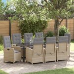 vidaXL Ensemble de Salle à Manger de Jardin 9 Pièces avec Coussins Beige Rotin Poly