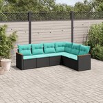 vidaXL Salon de jardin 6 Pièces avec coussins noir résine tressée