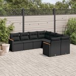 vidaXL Salon de jardin 8 Pièces avec coussins noir résine tressée