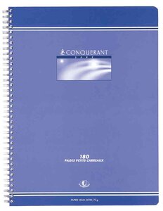 Cahier spiralé A4 Seyés 180 Pages 70g Coloris Aléatoire CONQUÉRANT