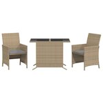 vidaXL Ensemble de bistro 3 Pièces coussins mélange beige résine tressée