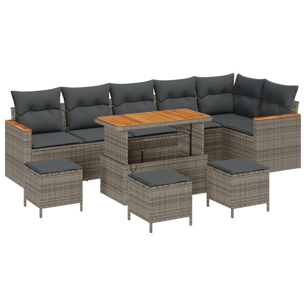 Ensemble de canapé de jardin vidaXL 10 pièces avec coussins gris poly rattan acacia