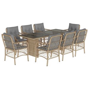 vidaXL Ensemble à manger de jardin et coussins 9 Pièces mélange beige
