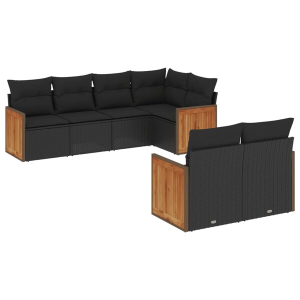 vidaXL Salon de jardin 7 Pièces avec coussins noir résine tressée