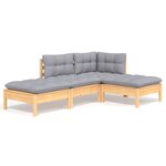 vidaXL Salon de jardin 4 Pièces avec coussins gris Bois de pin massif