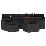 vidaXL Ensemble de canapé de jardin avec coussin 7 Pièces Noir Poly rotin