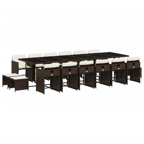 vidaXL Ensemble à manger de jardin et coussins 17 Pièces marron rotin