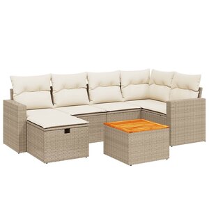 vidaXL Salon de jardin avec coussins 7 Pièces beige résine tressée