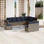 vidaXL Salon de jardin 10 Pièces avec coussins gris résine tressée