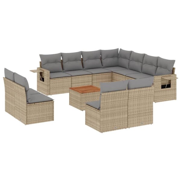 vidaXL Salon de jardin avec coussins 12 Pièces beige résine tressée