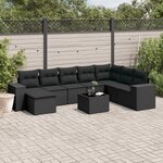 vidaXL Salon de jardin 9 Pièces avec coussins noir résine tressée